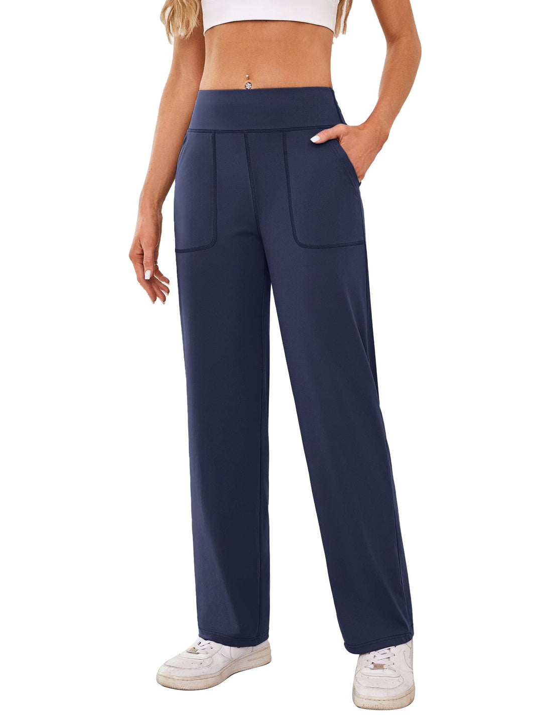 Damen bequeme Freizeithose mit seitlichen Taschen und elastischem Bund W&W Mode