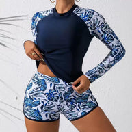 Damen Rashguard-Set mit langen Ärmeln und modischem Blätter-Druck WW