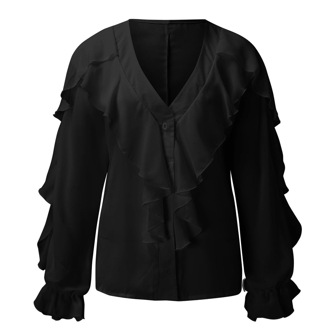 W&W Mode | Chiffon V-Ausschnitt Langarmshirt