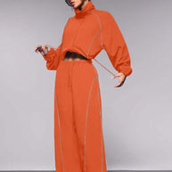 Damen sportlicher Loungewear-Trainingsanzug mit Rüschendetails WW