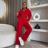 Damen sportliches Hoodie-Set mit weitem Schnitt und elastischem Bund WW
