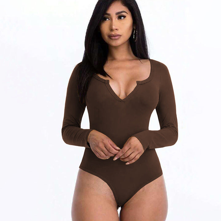 Damen Body mit tiefem V-Ausschnitt und langem Arm W&W Mode
