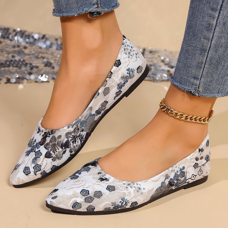 Damen Ballerinas mit floralem Muster und elegantem, spitzem Zehenbereich W&W