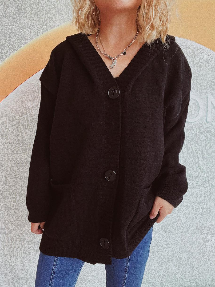 Damen bequeme Strickjacke mit Kapuze und praktischen Taschen WW