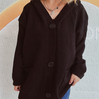 Damen bequeme Strickjacke mit Kapuze und praktischen Taschen WW