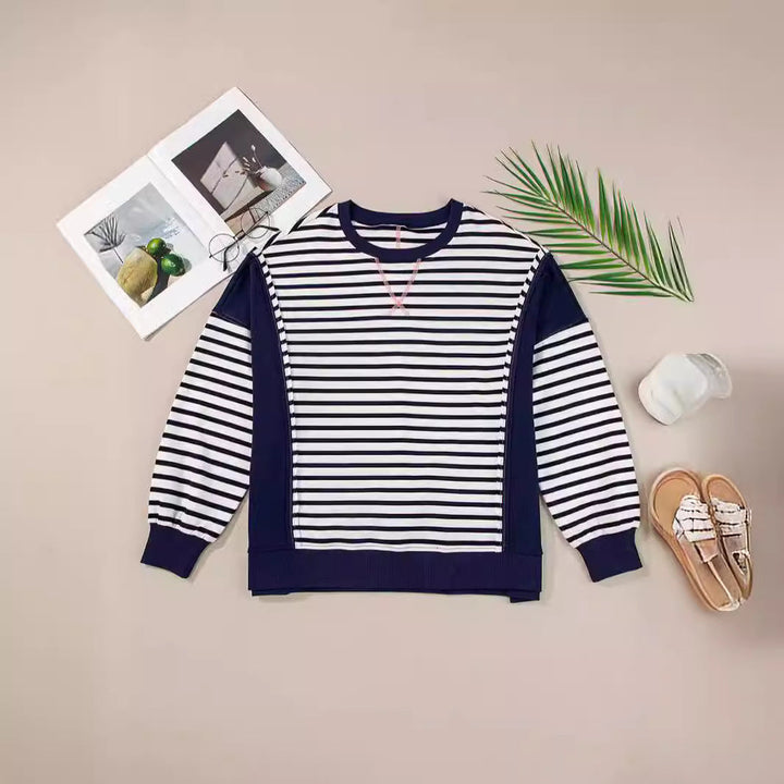 Damen gestreifter Sweatshirt mit übergroßem Schnitt W&W Mode