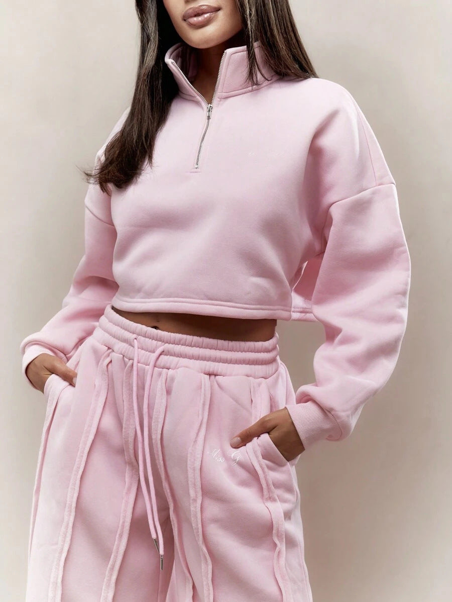 Damen Sportliches Cropped-Pullover und Jogginghose-Set WW