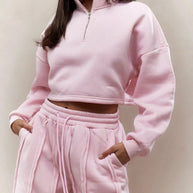 Damen Sportliches Cropped-Pullover und Jogginghose-Set WW