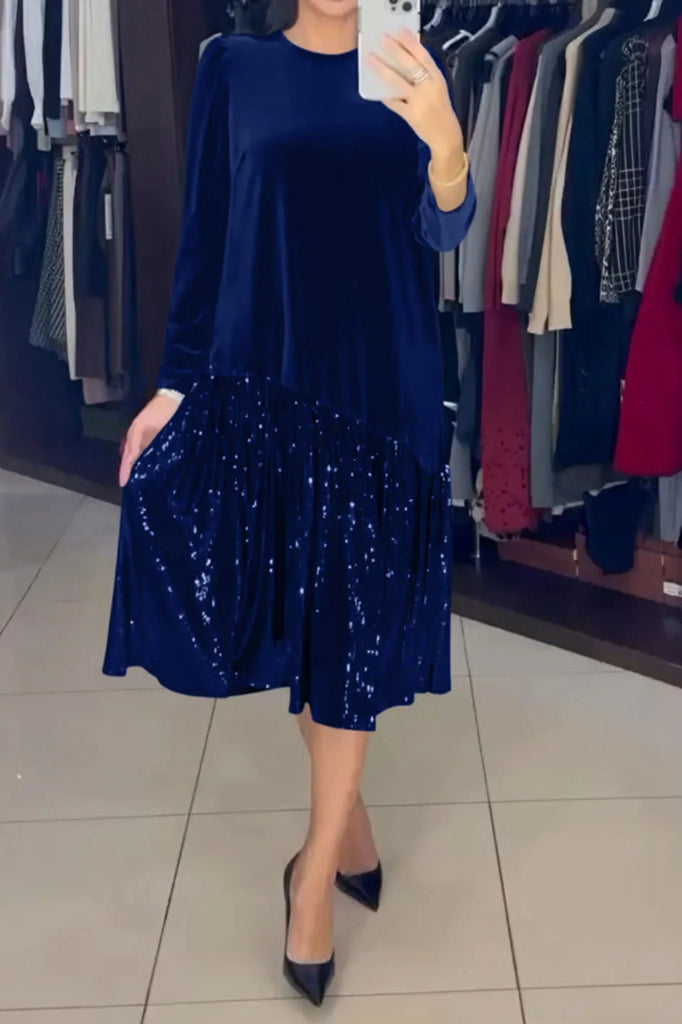 Damen Freizeit Kleid mit elegantem Paillettenrock und weichem Oberteil WW
