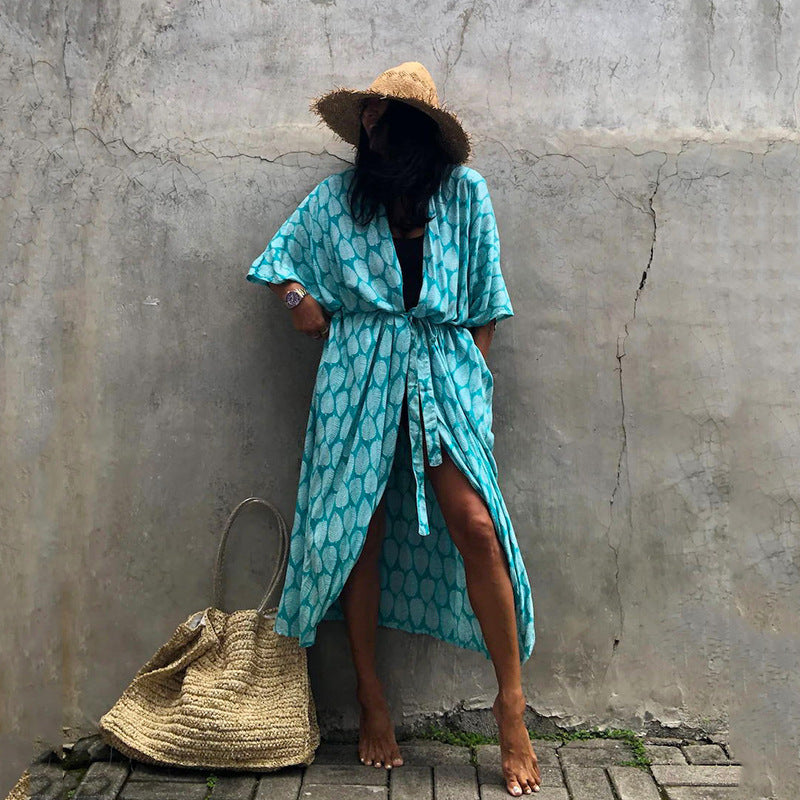 Damen Relaxed Fit Bindeband Strandkleid WW