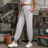 Damen lässige Jogginghose mit elastischem Bund und modernem Kordelzug WW