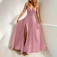 Damen Maxikleid mit elegantem V-Ausschnitt und seitlichem Schlitz WW