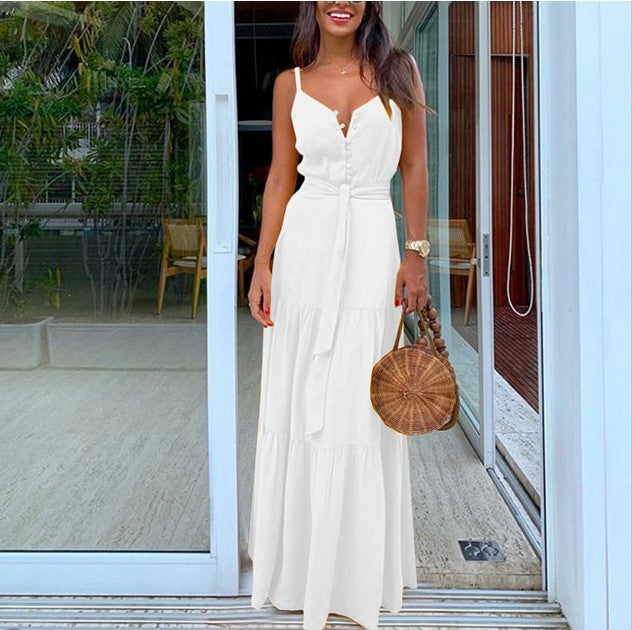 Damen Lange Sommerkleid mit Knopfdetail und raffiniertem Schnitt WW
