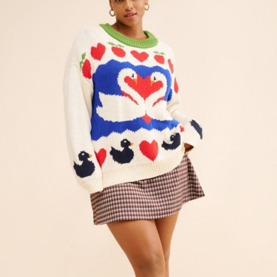 Damen Strickpullover mit Tiermotiv und farbenfrohen Akzenten WW