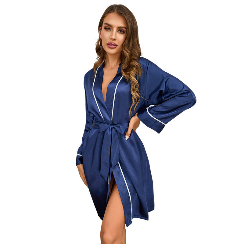 Damen Satin-Kimono-Robe mit luxuriösem Paspelbesatz WW