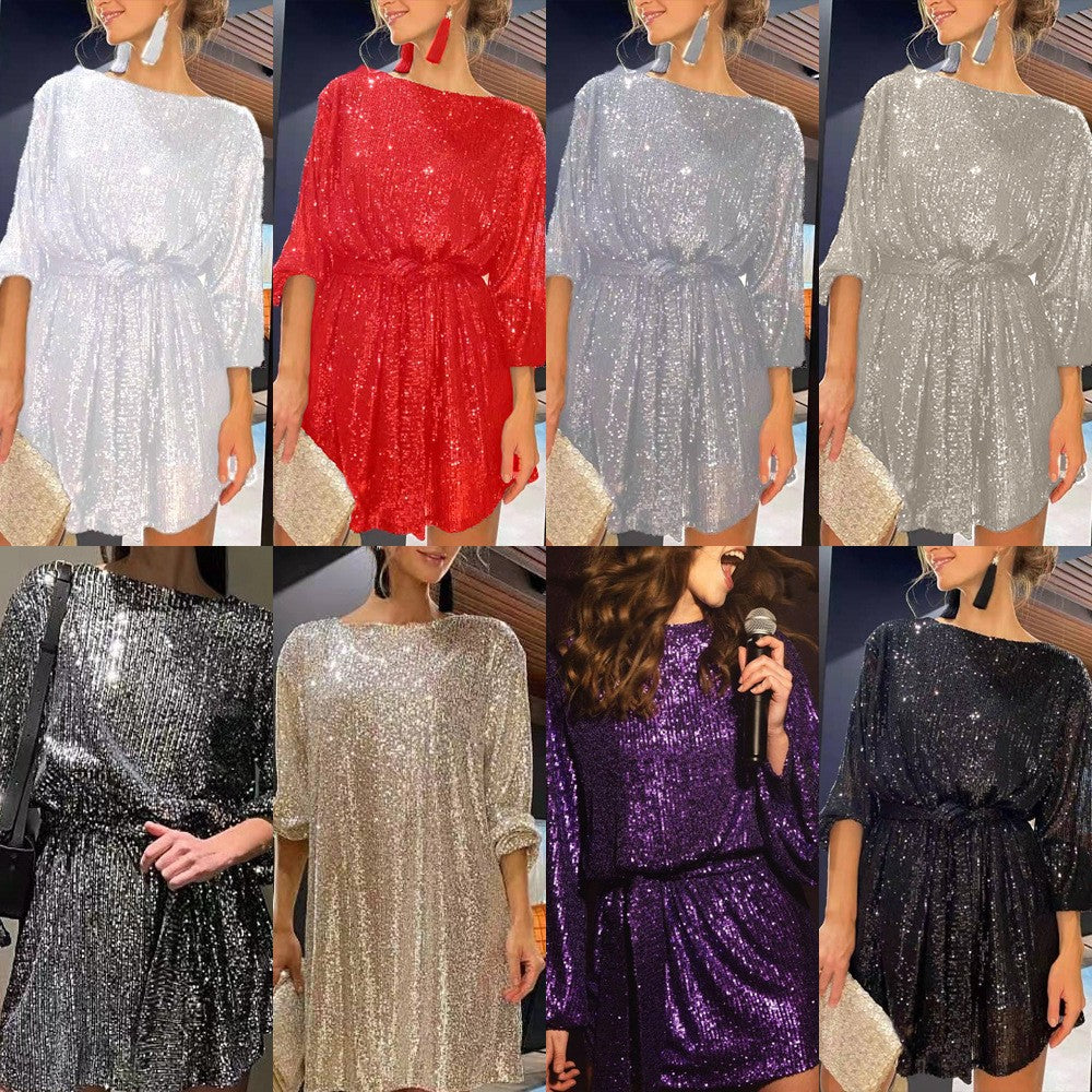 W&W Mode | Urlaubsfestmode Pailletten Taillengürtel Kleid