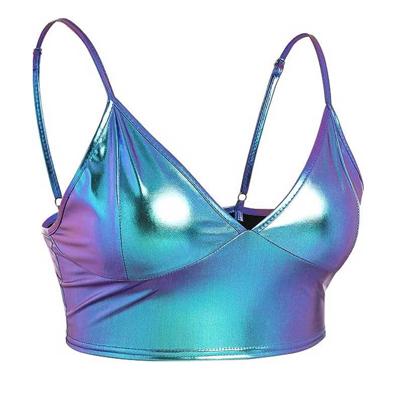 Damen Crop-Top mit glänzender Metalloptik und verstellbaren Trägern W&W Mode