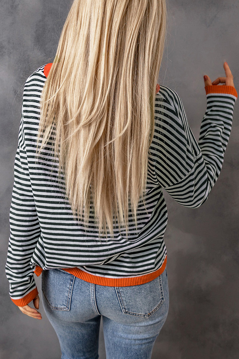 WW Kontrast gestreifter Drop-Shoulder-Pullover