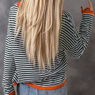 WW Kontrast gestreifter Drop-Shoulder-Pullover