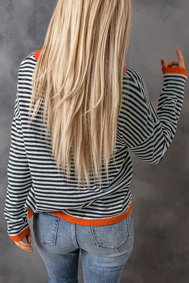 WW Kontrast gestreifter Drop-Shoulder-Pullover
