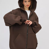 Damen Oversized Kapuzenjacke mit durchgehendem Reißverschluss und extrem bequemem Schnitt WW