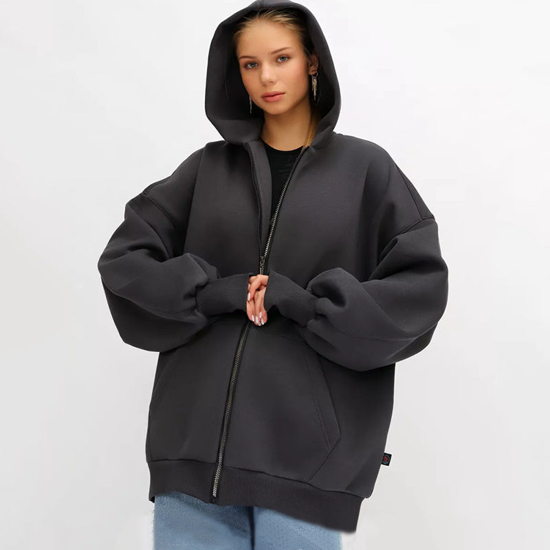 Damen Oversized Kapuzenjacke mit durchgehendem Reißverschluss und extrem bequemem Schnitt WW
