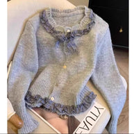 Damen Strickjacke mit Rüschen und eleganter Schleife WW