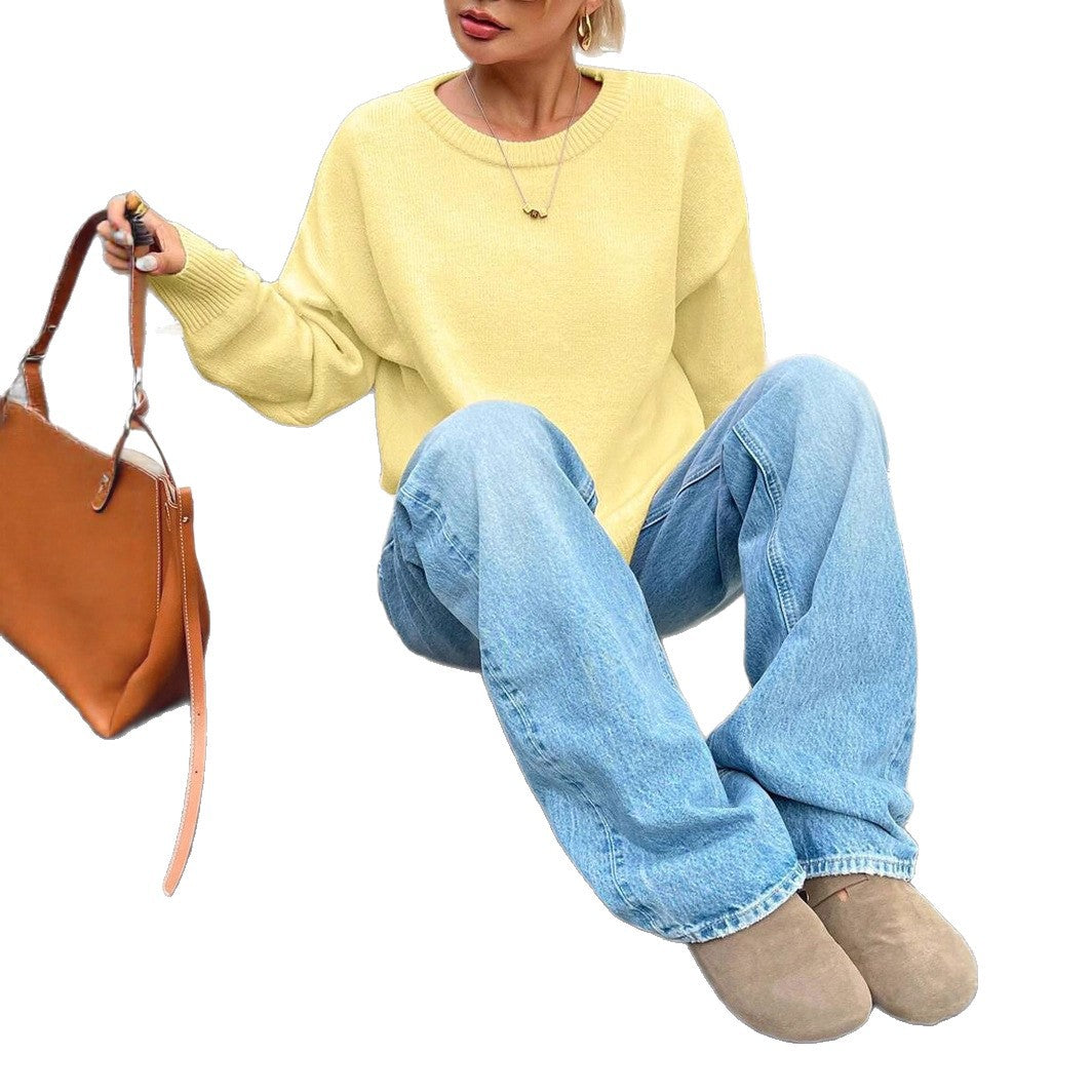 Damen Bequemer Pullover aus feiner Strickqualität mit zeitlosem Rundhalsausschnitt WW