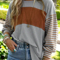 Damen lässiger Sweatshirt mit gestreiften Ärmeln WW