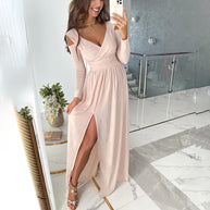 Damen elegantes Wickelkleid mit Cut-Out-Ärmeln und hohem Schlitz WW