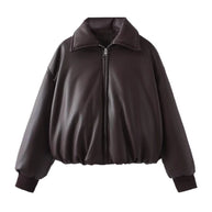 Damen Steppjacke aus Kunstleder mit hohem Kragen und elastischem Bündchen WW