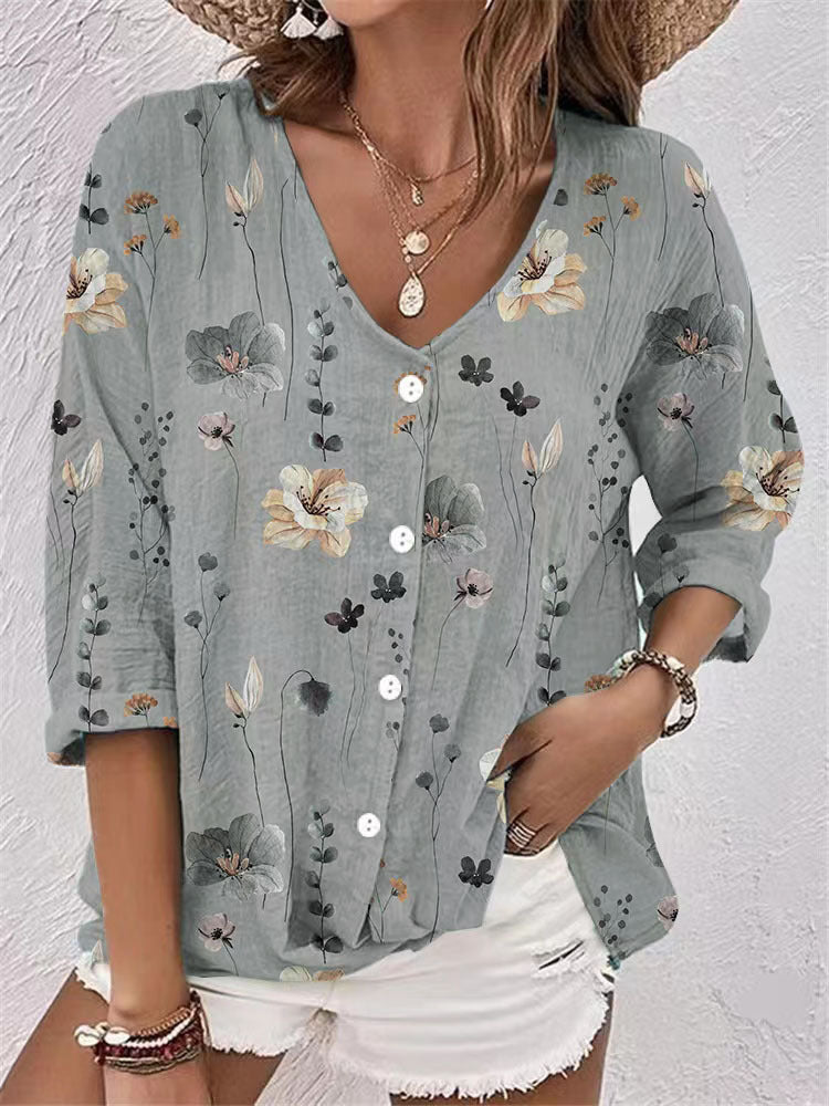 Damen lässige Bluse mit floralem Design und modernen Knopfdetails WW