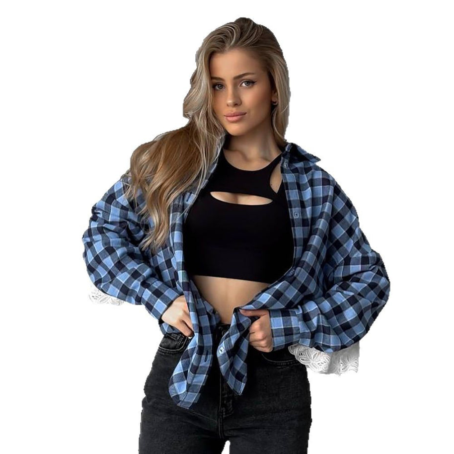 Damen Karottenbluse mit romantischem Spitzenbesatz WW