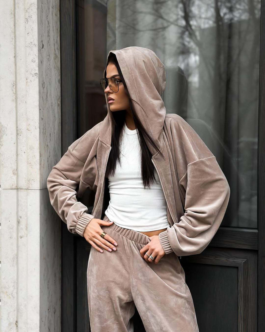Damen Sportliches Velvet Loungewear-Set WW
