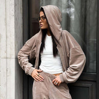 Damen Sportliches Velvet Loungewear-Set WW