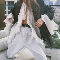 Damen Rüschenshirt mit weit ausgestellten Ärmeln WW