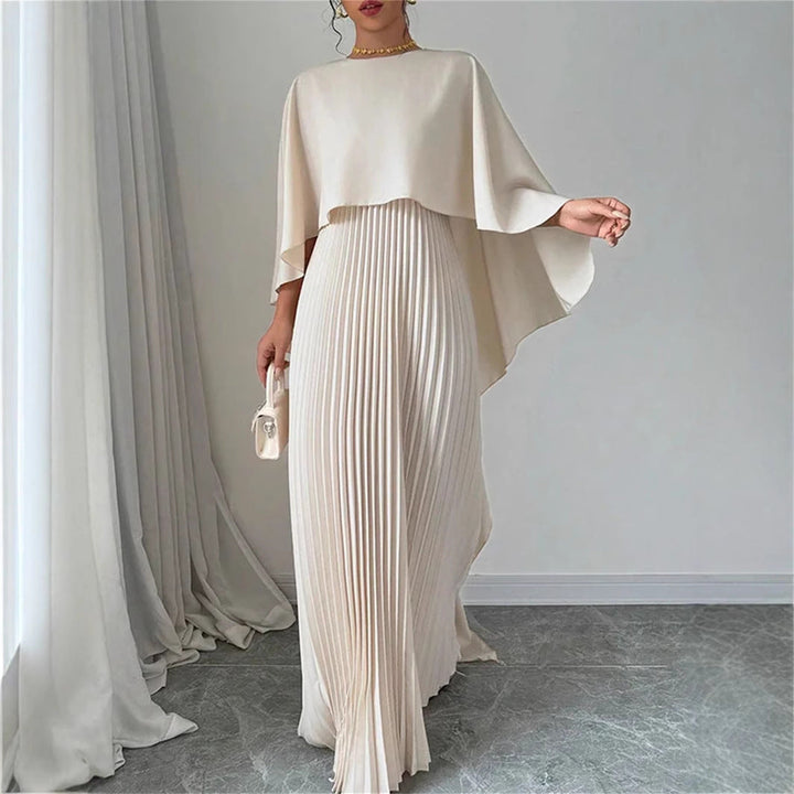 W&W Mode | Elegantes Langes Kleid Batwing Ärmel Faltendes Asymmetrisches Design Fließende Passform