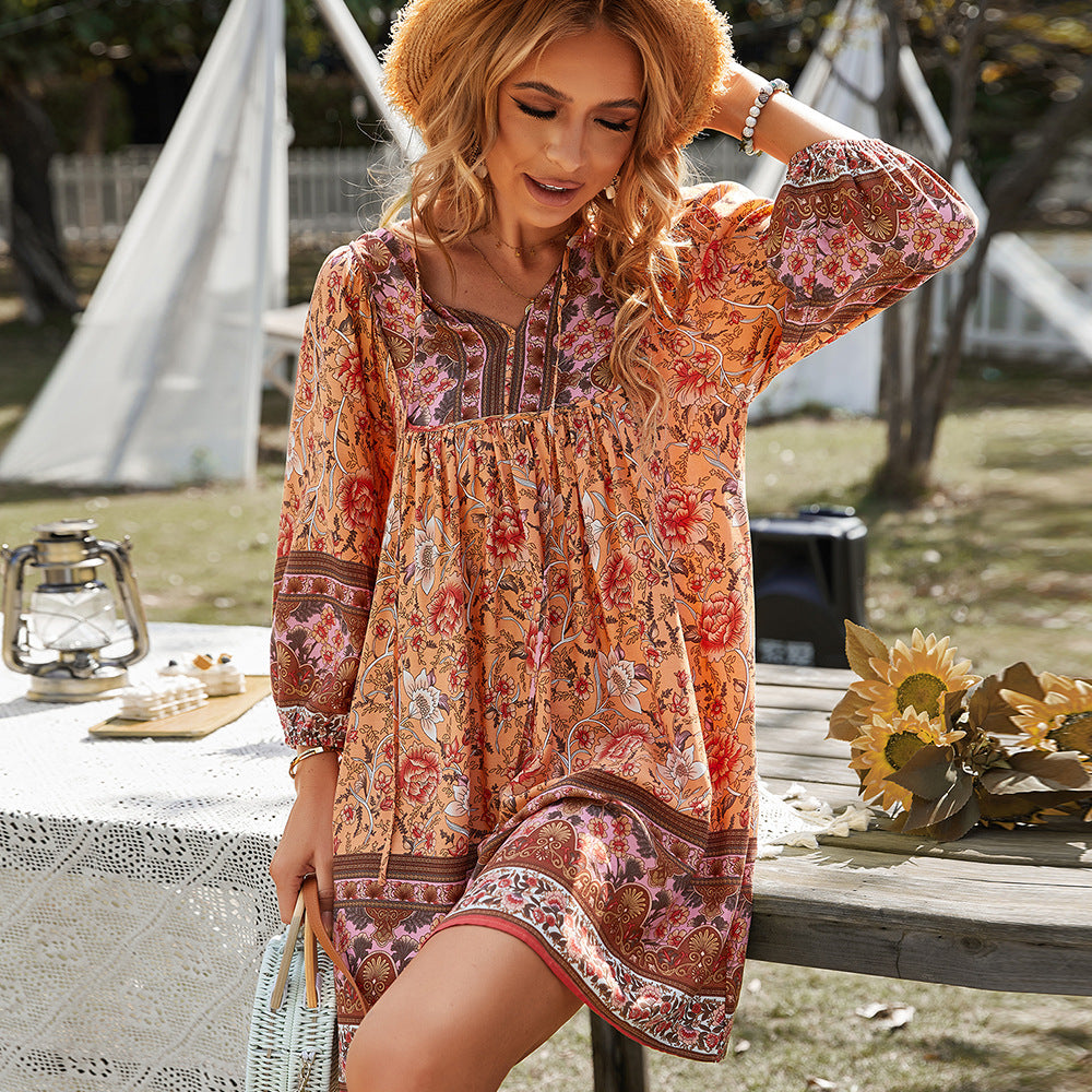 W&W Mode | Druck V-Ausschnitt Kleid