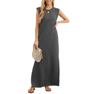 Damen elegantes Maxikleid mit schlichter Silhouette und lässigen Ärmeln WW