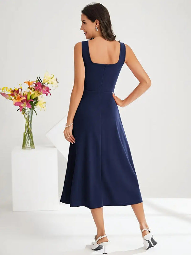 WW | Elegantes Kleid mit Trägern Dunkelblau Farbe