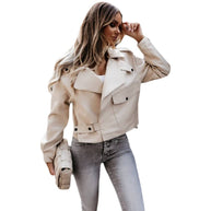 Damen Bikerjacke aus Kunstleder mit eleganter Schnalle und Taschen WW
