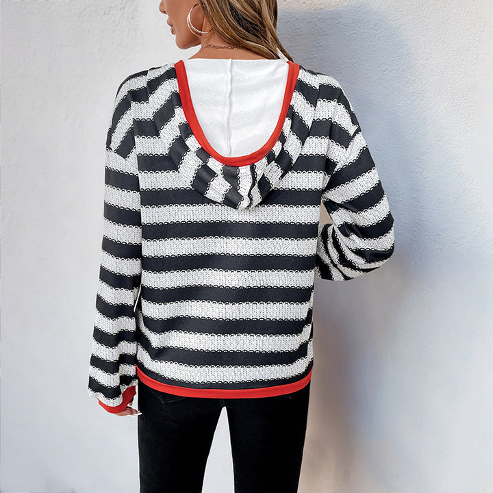 Damen Kapuzenpullover mit modernem Streifen-Muster und praktischem Kängurutasche W&W Mode