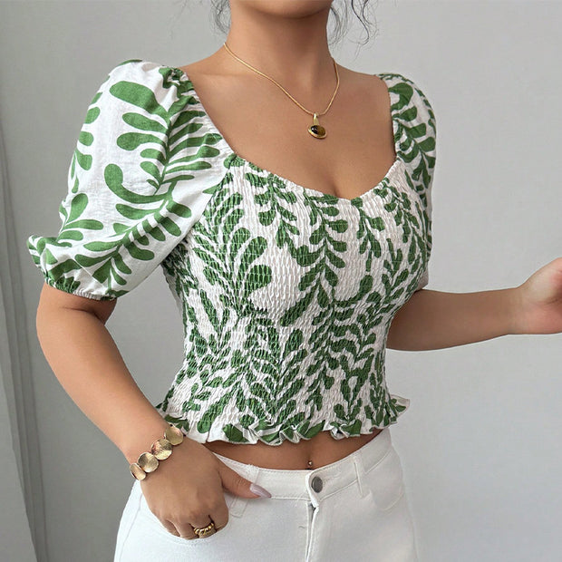 Damen Sommerbluse mit voluminösen Ärmeln und floralem Muster WW