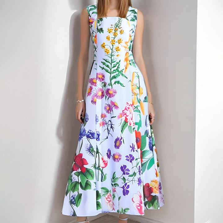 Damen Maxikleid mit quadratischem Ausschnitt und lebhaftem Floraldesign W&W Mode