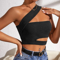 Damen asymmetrisches Crop-Top mit innovativem Cut-Out W&W