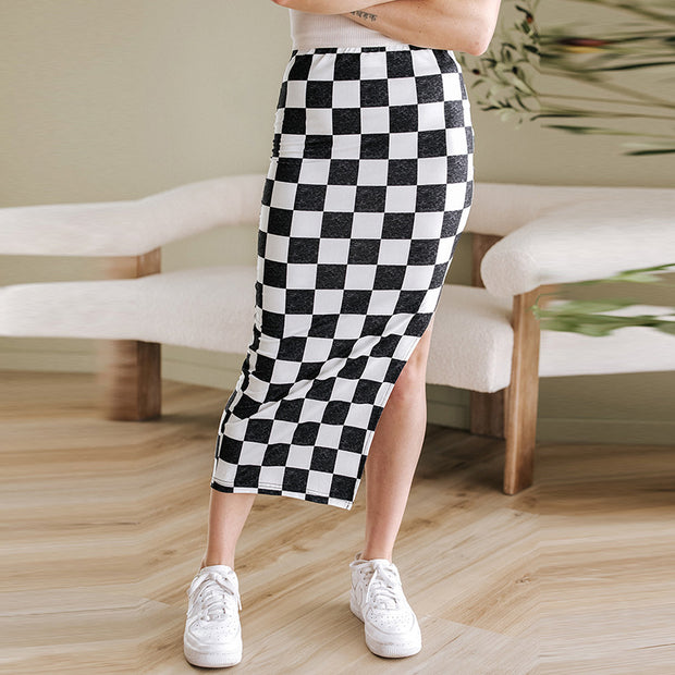 Damen Midirock mit grafischem Karomuster und seitlichem Schlitz WW