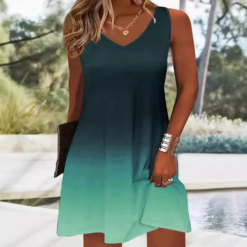 Damen Sommerliches V-Ausschnitt Kleid im modischen Ombre-Design WW