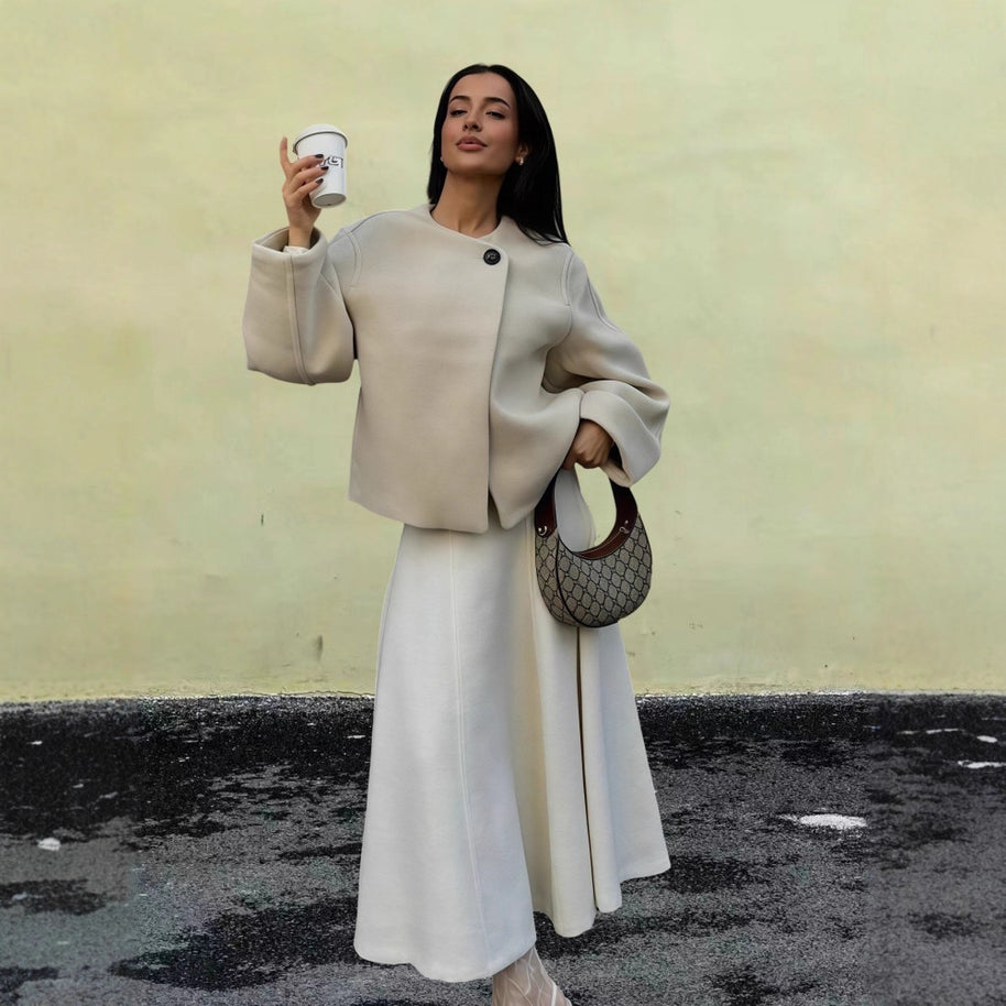 Damen Wickeljacke mit weiten Ärmeln und dekorativem Knopf WW