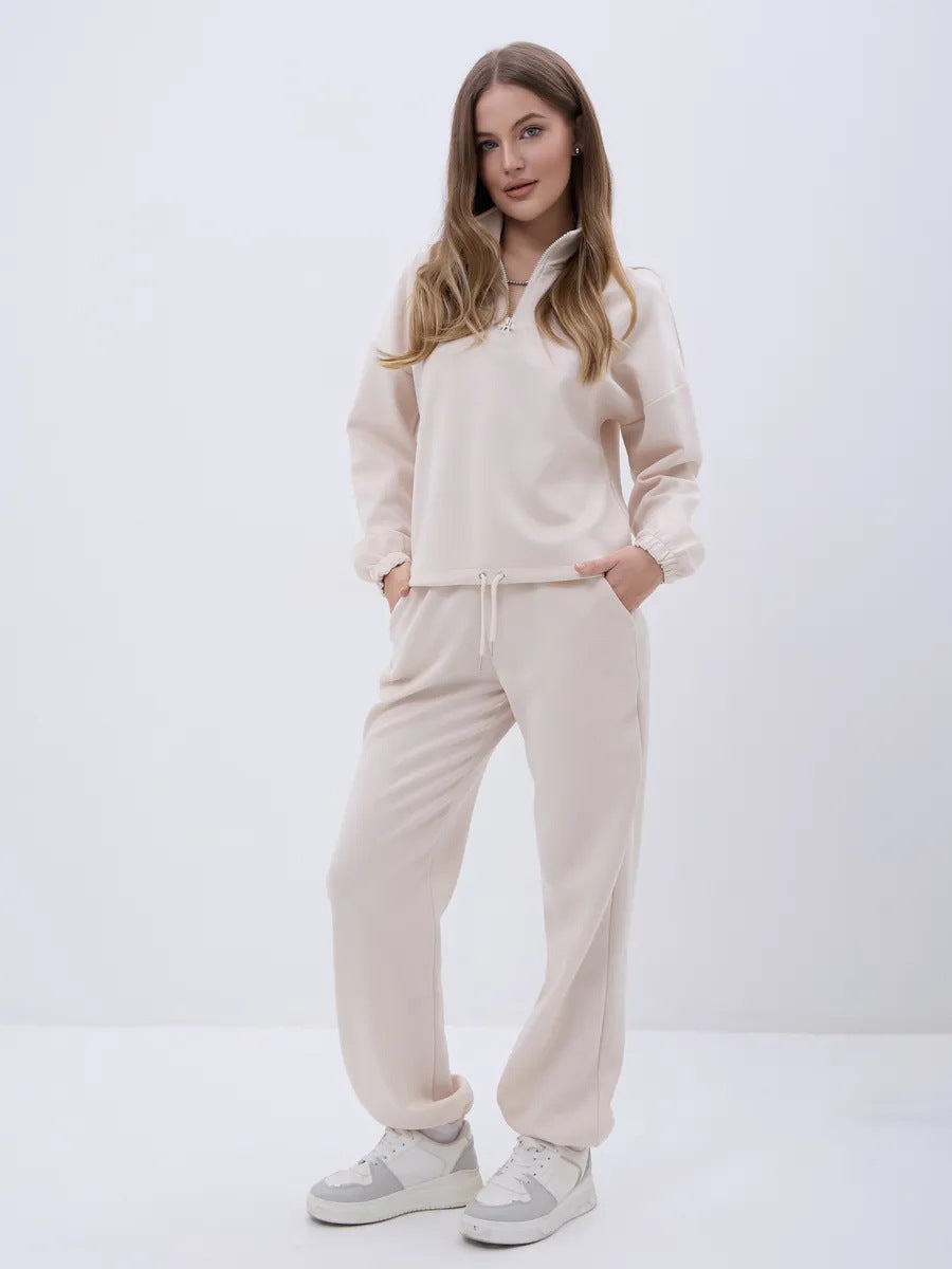 Damen Sportliches Loungewear-Set mit halbem Reißverschluss und elastischem Bund WW