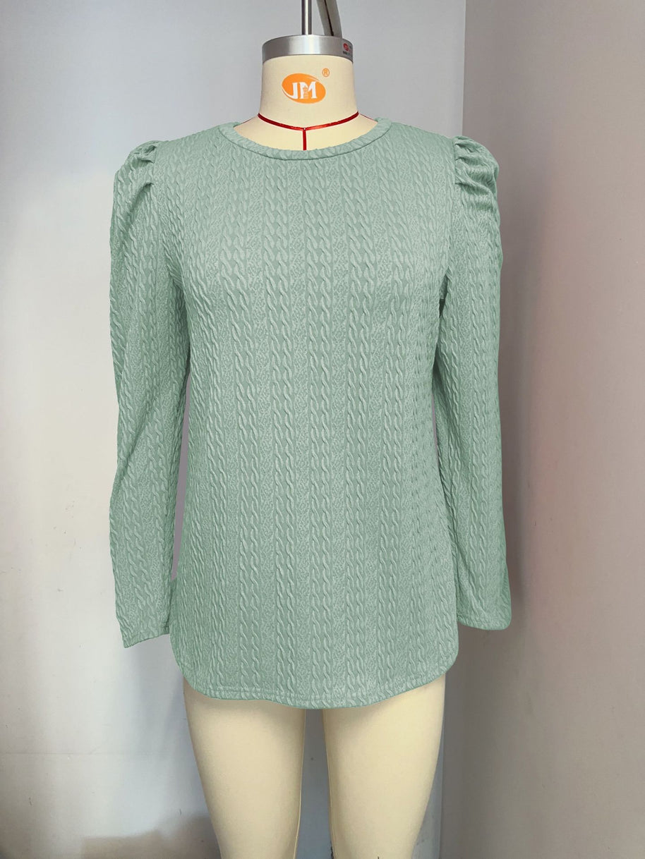 Damen elegantes Langarmshirt mit strukturiertem Muster und Puffärmeln WW